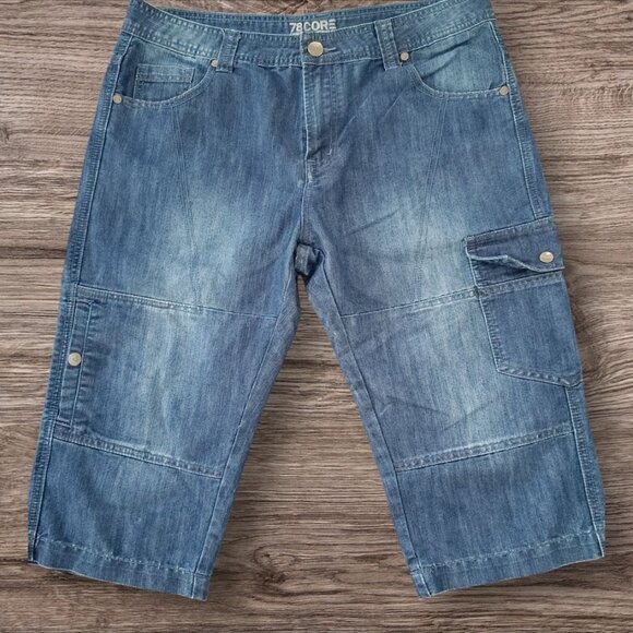 34👖Men's Blue Denim Jeans Cargo Shorts - Picture 1 of 8